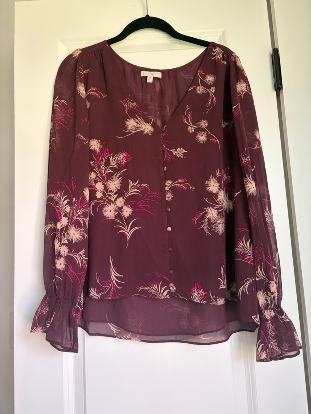 Joie Floral Plum Button-Front Blouse